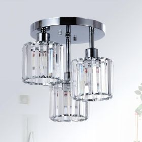 Semi Flush Mount Ceiling,3-Light Kitchen Mount,Hallway Light Fixtures Ceiling With Clear Crystal Sha