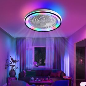 19 Inch RGB Dimmable LED Enclosed Ceiling Fan With Embedded Bladeless 6-speed Remote Control, Suitable For Bedroom Parties