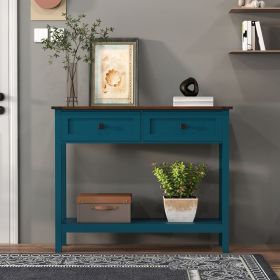 Farmhouse Style Console Table with 2 Drawer and Bottom Storage Shelf for Entryway, Rustic Side Table with Storage Drawer and Shelf for Living roo