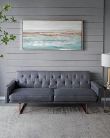 59.1x29.5x1.5" Framed Landscape Rectangle Blue and Gold Abstract Ocean Oil Painting