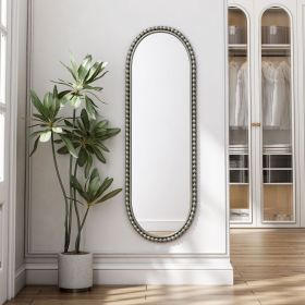 Iron Art Oval Retro Mirror, Antique Effect,Wall Hanging,Suitable For Living Room,Bedroom, Entrance (Silver)