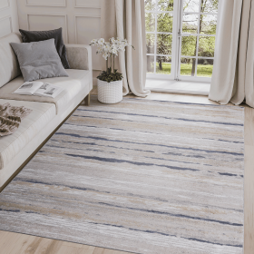 LOOM & LUXE Collection 6X9 Ivory/Blue /Striped Non-Shedding Living Room Bedroom Dining Home Office Stylish and Stain Resistant Area Rug