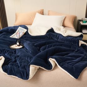 1PC Reversible Sherpa Throw Blanket, Thick Warm Plush Fleece Blanket For Sofa Couch Bed (Option: 47x79 inch-Dark Blue)