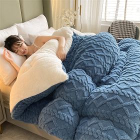 1PC Dual Sided Sherpa Comforter, Thick Warm Fleece Bed Blanket For All Season, Soft Plush Bedding For Bedroom (Option: Blue-53x79 in)