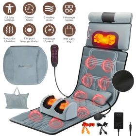9 Modes Full Body Massage Chair Pad with Shiatsu Neck Foot Massagers, Inflatable Lumbar Support, Heat Therapy for Back Hip Leg Pain (Option: Grey)