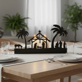 CIFbuy Farmhouse Rustic Advent Candle Holder Rustproof Metal Nativity Candelabra for Mantel Table, 4-Cup, Black Iron Design Vintage, Christmas Ce (Option: 46561759)