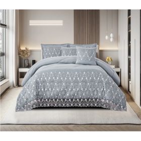 3-Piece Lace Embroidered Bedding Set (Queen/King/Cal King) - Quilted Microfiber Quilt + Pillow Shams (9 Colors) (Option: Blue-Queen)