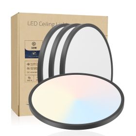 4 PACK Flush Mount LED Ceiling Light Fixture Black, 16Inch 32Watt, Dimmable & 5 Color Selectable Ceiling Lamp 3520LM Low Profile Ceiling Light Fo (Option: Black)