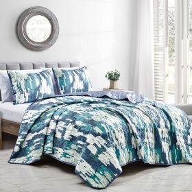 3-Piece White & Blue Abstract Reversible Quilt Set - King/Cal King (Option: 21083273)