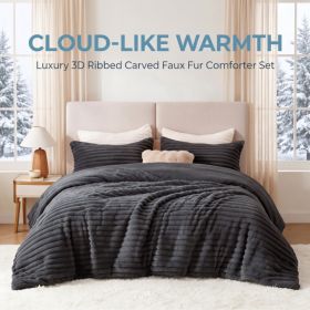 1PC Thick Reversible Plush Comforter, Soft Striped Fluffy Quilt, All Season Warm Bedding Comforter For Home Bed (Option: Dark Grey-53x79 inch)
