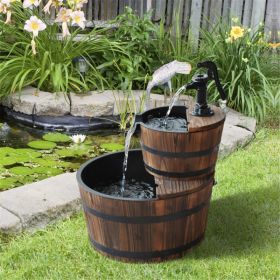 Wood 2-Tier Freestanding Water Fountain – Barrel Waterfall with Electric Pump for Outdoor Decor (Option: 18428781)