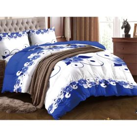 Blue White Floral Duvet Cover Set 3 Piece, Queen Size - Ultra Soft Microfiber Bedding Set with 2 Pillowcases (20x30 Inches) | Machine Washable, W (Option: Blue White Floral-Queen)