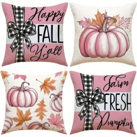 4 Pack Fall Pillow Covers 18x18in Farmhouse Pumpkin Maple Leaf Cushion Case Autumn Sofa Couch Decor For Autumn Thanksgiving Harvest Decorations (Option: 4pcs)