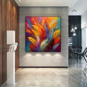 Handmade Oil Painting Original Colorful Oil Painting On Canvas Large Wall Art Abstract Colorful Feathers Painting Custom Painting Living room Hom (style: 01, size: 80x80cm)