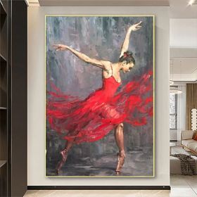 Hand Painted Oil Paintin Red Dress Ballerina Oil Painting Art Dance Studio Hotel Living Room Hallway Luxurious Decorative Painting (style: 01, size: 100x150cm)