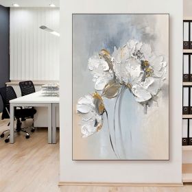 Handmade Oil Painting Fancy Wall Art Personalized Gifts Abstract White Floral Painting On canvas Large Flower Oil Painting Minimalist Modern Livi (style: 01, size: 100x150cm)
