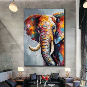 Hand Painted Oil Painting Boho Wall decor Colorful elephant Oil Painting on Canvas animal painting art large 3d wall art original painting Textur (style: 01, size: 60x90cm)