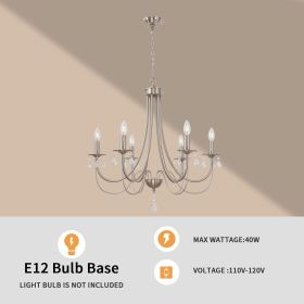 Black Crystal Chandeliers, 6 Lights Farmhouse Crystals Chandelier for Dining Room (Color: Brushed Nickel, Numbers of Light: 6-Light)
