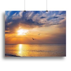 Early morning sunrise over the sea and a birds Canvas Print or Poster (Type: Poster Print, size: 12" x 8" / 30cm x 20cm (approx))