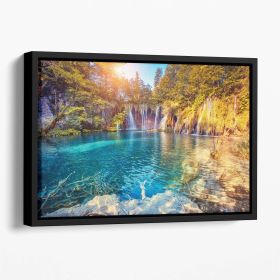 turquoise water and sunny beams Floating Framed Canvas (Color: Black, size: 12" x 8" / 30cm x 20cm (approx))