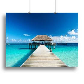 beach with jetty at Maldives Canvas Print or Poster (Type: Standard Framed Canvas Print, size: 28" x 20" / 70cm x 50cm (approx))