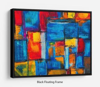 Blue and Red Square Abstract Painting Floating Frame Canvas (Color: Grey, size: 16" x 12" / 42cm x 30cm (approx))