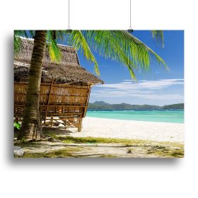 Bamboo hut on a tropical beach Canvas Print or Poster (Type: Standard Framed Canvas Print, size: 32" x 24" / 80cm x 60cm (approx))