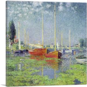 Yachts - Red Boats at Argenteuil 1875 (Type: Standard Framed Canvas Print, size: 12" x 12" / 30cm x 30cm (approx))