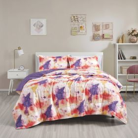 3-Piece Pastel Purple Bedspread Set Queen Size Abstract Red Quilt (Option: 35312444)