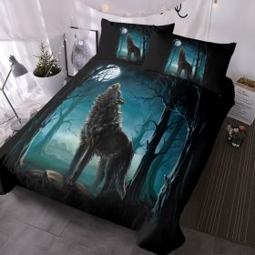 Moon Wolf Bedding Green Watercolor Forest Wolf Landscape Duvet Cover Sets 3 Pieces Wild Animal Bedding Set Queen Size（temu can only be self-picke (Option: 72575769)