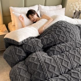 1PC Dual Sided Sherpa Comforter, Thick Warm Fleece Bed Blanket For All Season, Soft Plush Bedding For Bedroom (Option: Dark Grey-90x90 in)