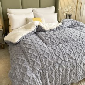 1PC Dual Sided Sherpa Comforter, Thick Warm Fleece Bed Blanket For All Season, Soft Plush Bedding For Bedroom (Option: Grey-90x90 in)