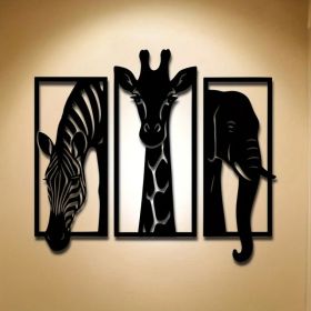 CIFbuy Metal Baked Paint African Animal 3-Piece Wall Art Set Zebra Giraffe Elephant Home Decor (TikTok, temu pickup) (Option: 46573081)